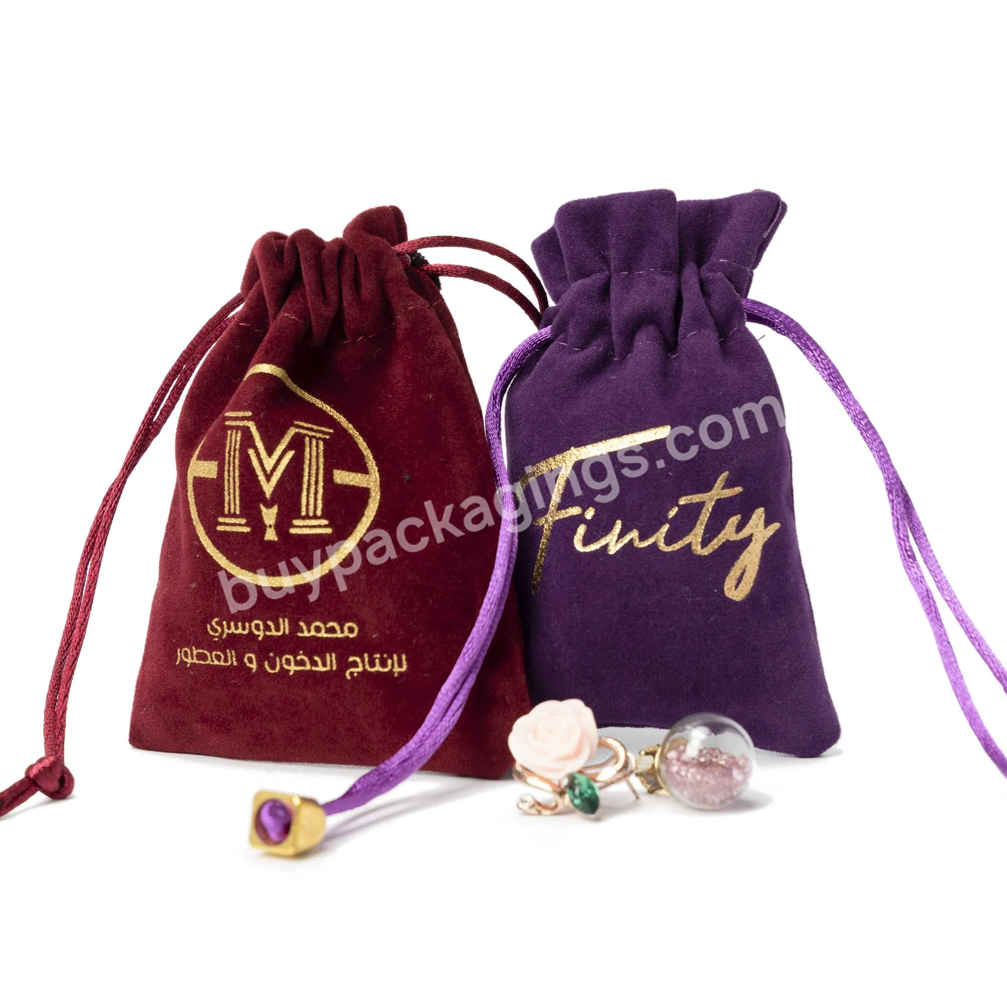 Eco-friendly Velvet Dust Bag Drawstring Small Pouches For Jewelry Velvet Bracelet Pouch With Hot Stamping