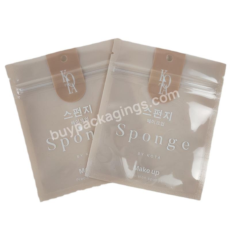 Eco-friendly Zipper Bag Custom Printed Transparent Cosmetic Sponge Soap Bar Packaging One Side Clear Pouch With Handle Hole