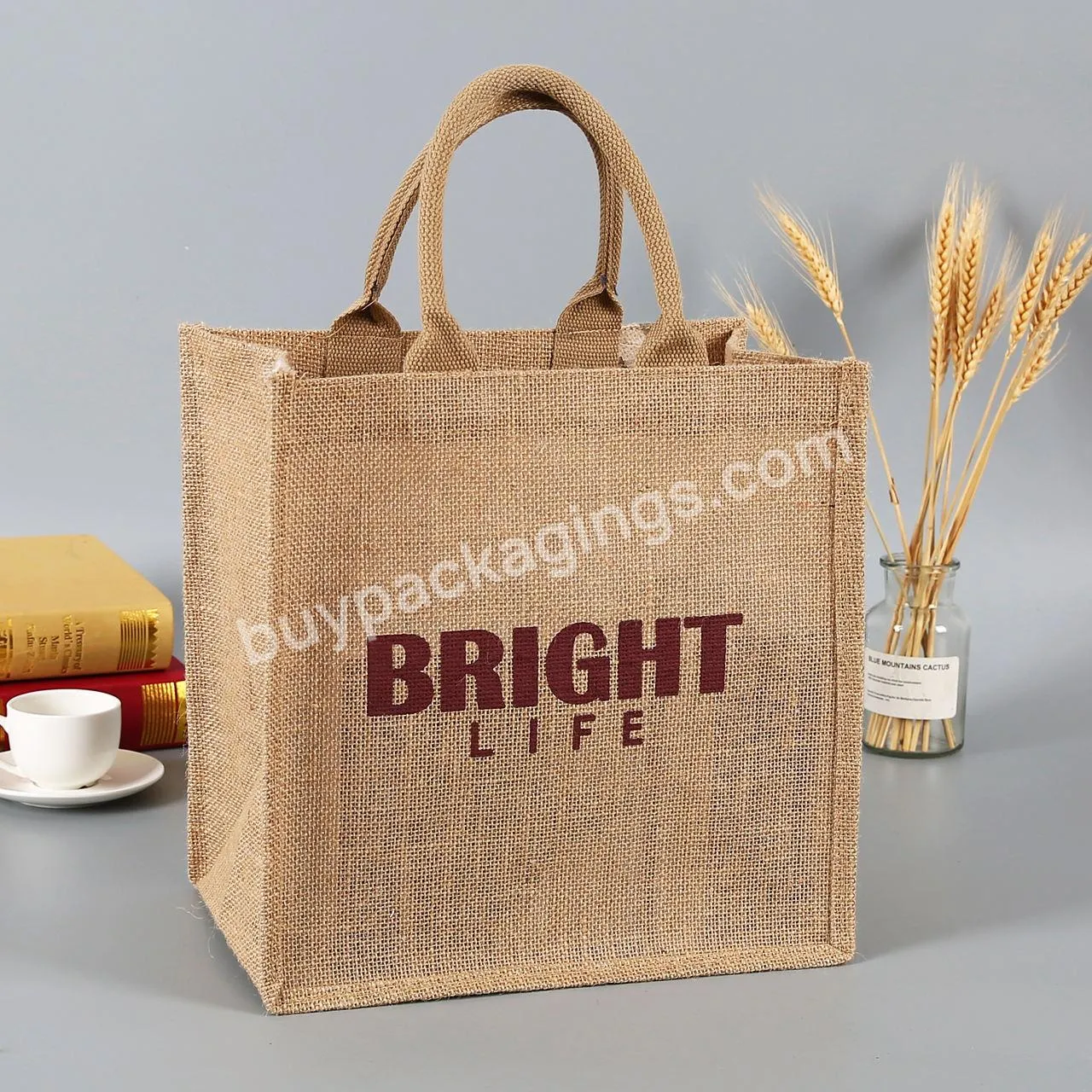 Eco Reusable Cloth Carrying Bags Women Beach Hand Tote Laminated Grocery Promotional Shopping Handbags Jute Bag