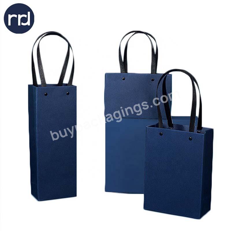 Elaborately Designed Customized Brand Logo Wine Boutique Shopping Paper Gift Bags with Ribbon Handles