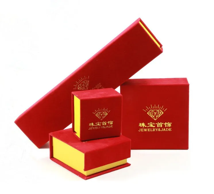 Elegant Chinese Red Velour Gift Box Jewelry Packaging Box Magnetic Jewelry Box with Custom Logo