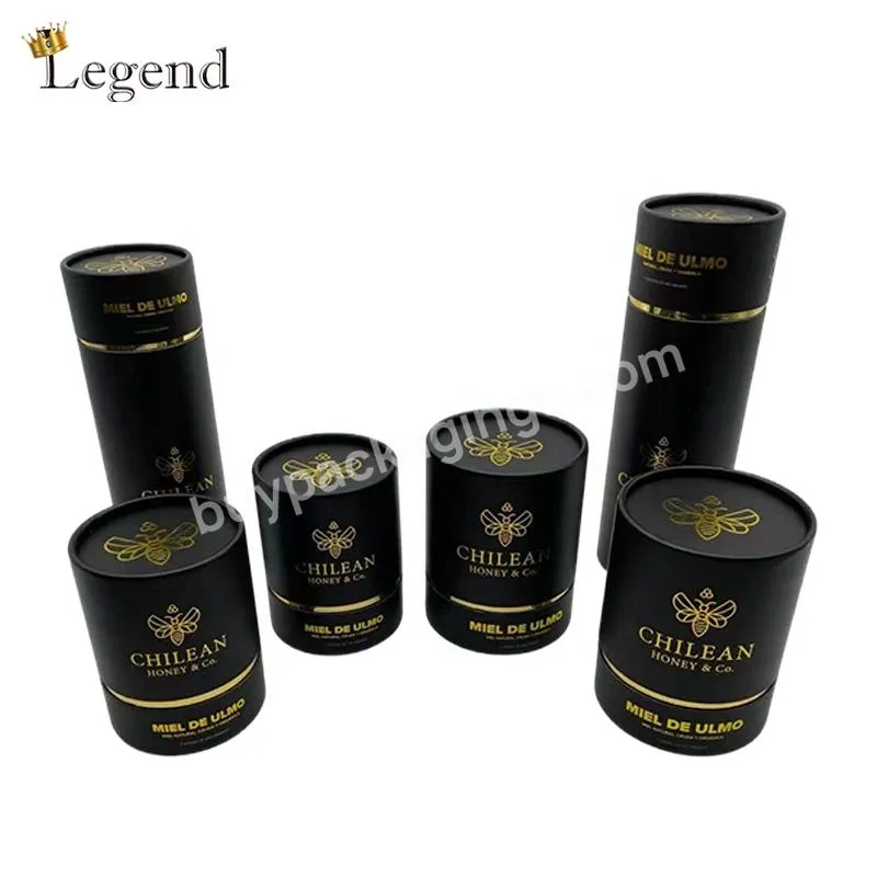 Elegant Honey Jar Cardboard Tube Packaging Gift Cylinder Box Black Color Custom Honey Box Packaging