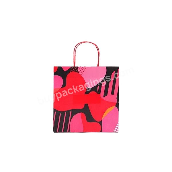 Embossing Treatment Recycled Kraft Pink Packaging Paper Bag with Handle