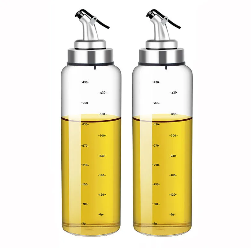 Empty 180ml 300ml 500ml Clear Olive Oil Glass Bottle For Sauce Vinegar With Nozzle And Stainless Steel Cap