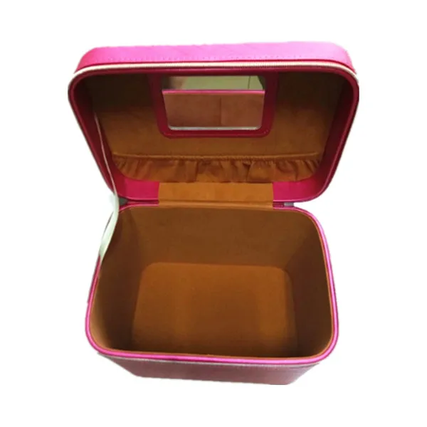 Empty Leather Mirrored Zipper Makeup Box