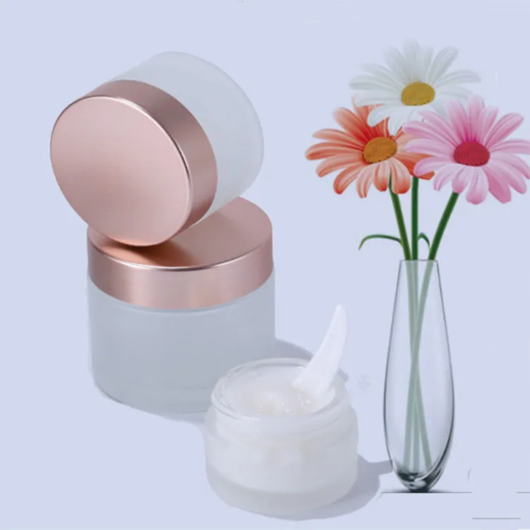 Empty Luxury 5g 10g 20g 30g 50g 100g Flat Frosted Glass Skin Care Eye Face Cream Cosmetic Jar Bottle With Aluminium Rose cap