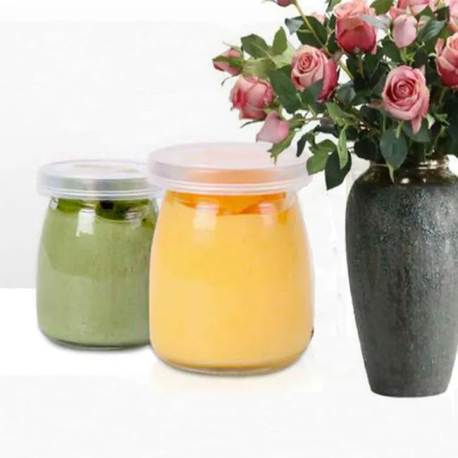 Empty Pudding Jar Smoothie Juice Milk Bottle Wide Mousse Pudding Jar Cup With Plastic Lid