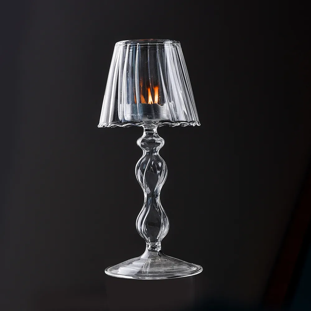 European Style Transparent Texture Glass  Material Table Lamp Modeling Candlestick Home Creative Decoration