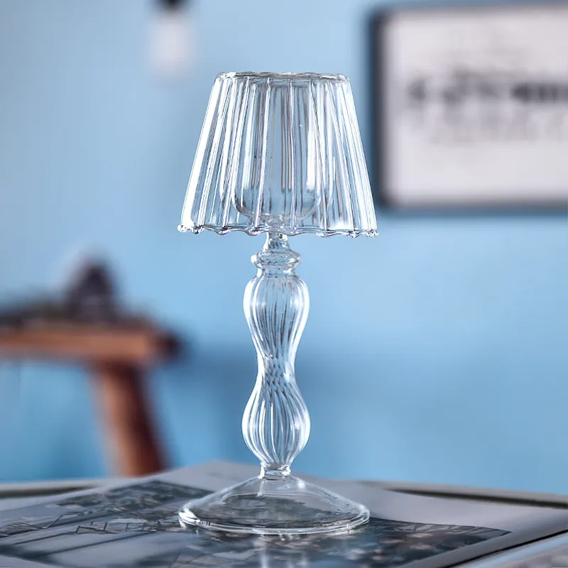 European Style Transparent Texture Glass  Material Table Lamp Modeling Candlestick Home Creative Decoration