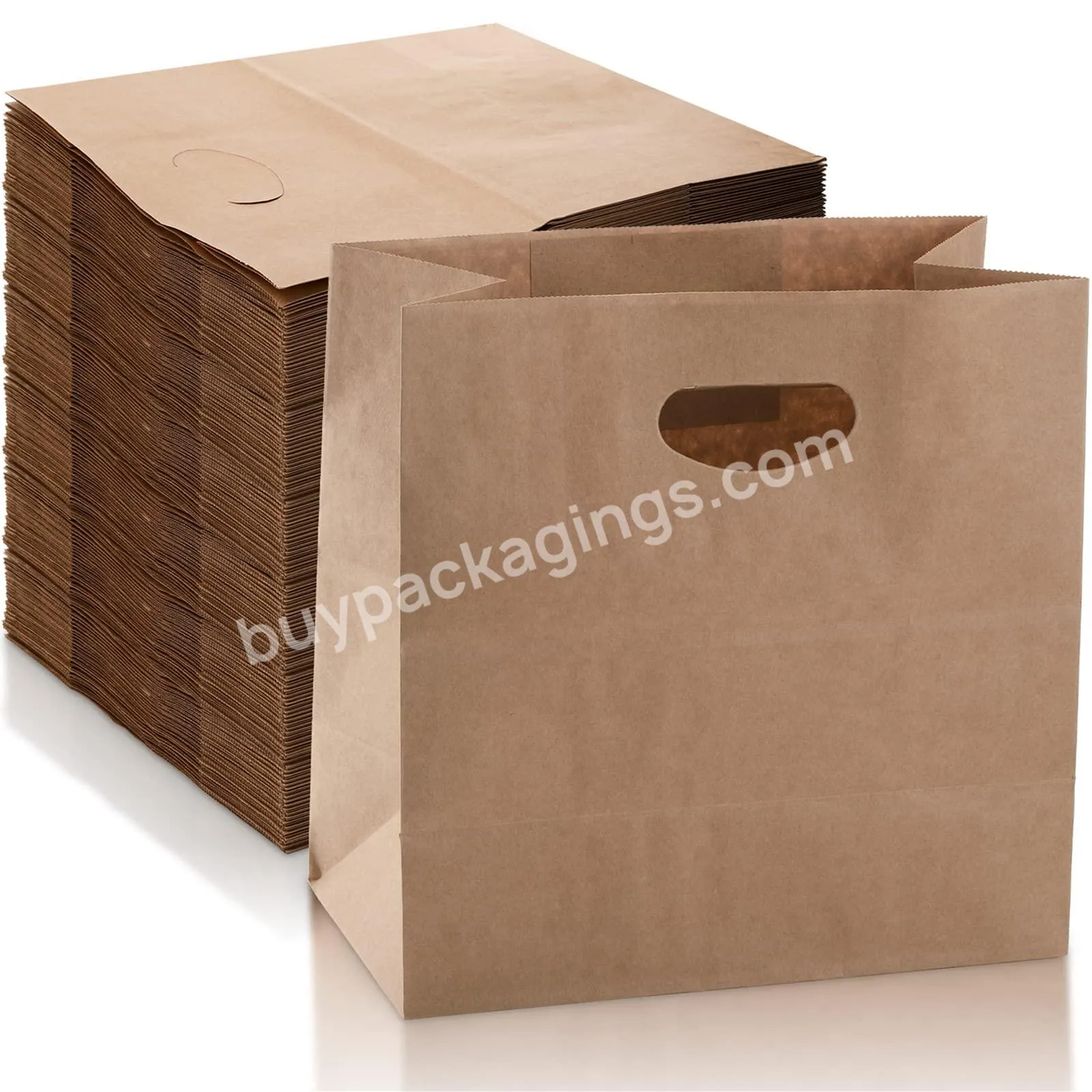 Extra Strong Brown Kraft Paper Boutique Gift Grocery Take Out Bags Recycling Paper Shopping Bags With Die Cut Handles