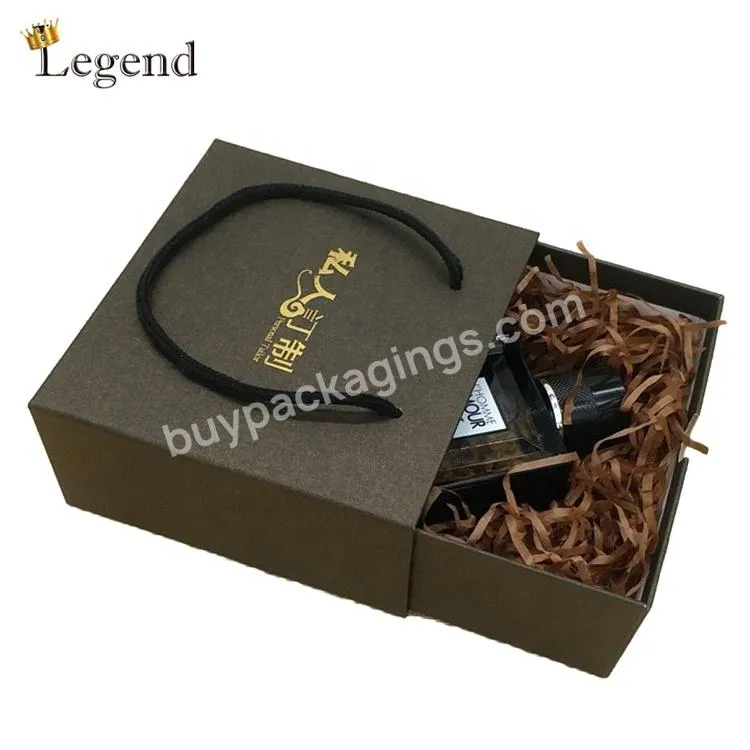 Factory Custom Gold Foil Logo Perfume Oil Bottle Gift Packaging Boxes CMYK Printing Drawer Box With Handle