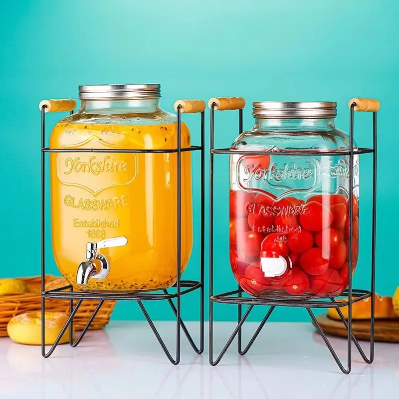 Factory Direct Price Clear Juice Jar Glass Beverage Dispenser With Metal Stand