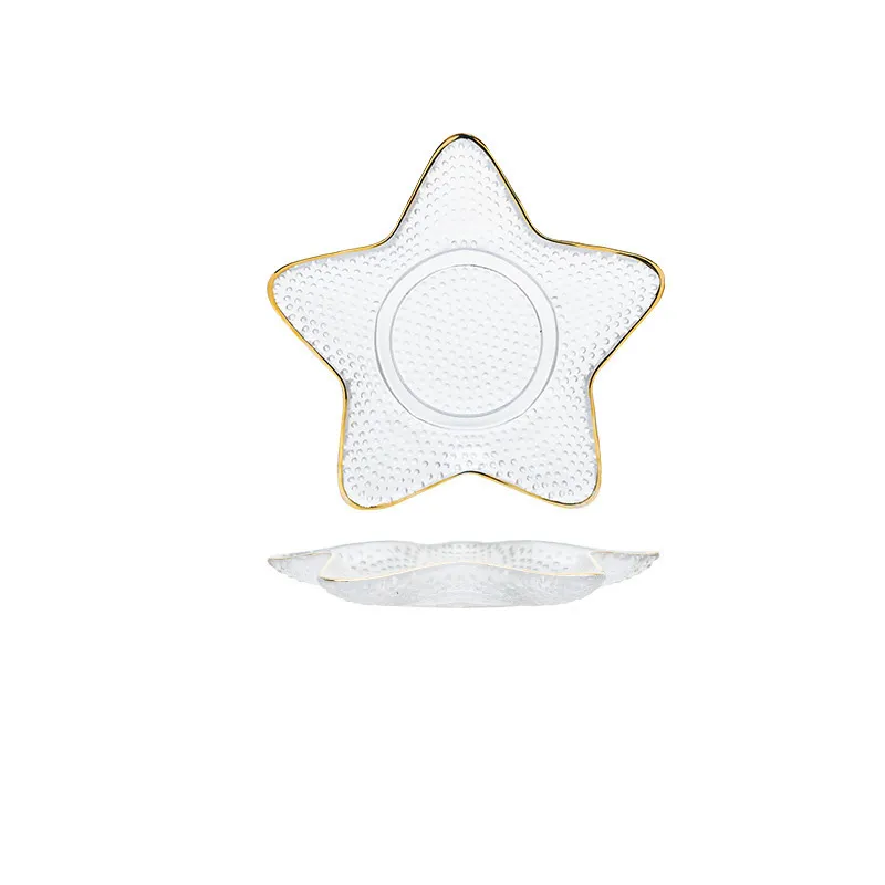 Factory Direct Sale Creative Ocean Style Gold Border Clear Texture  Dessert Cheap Price Glass Material Plate