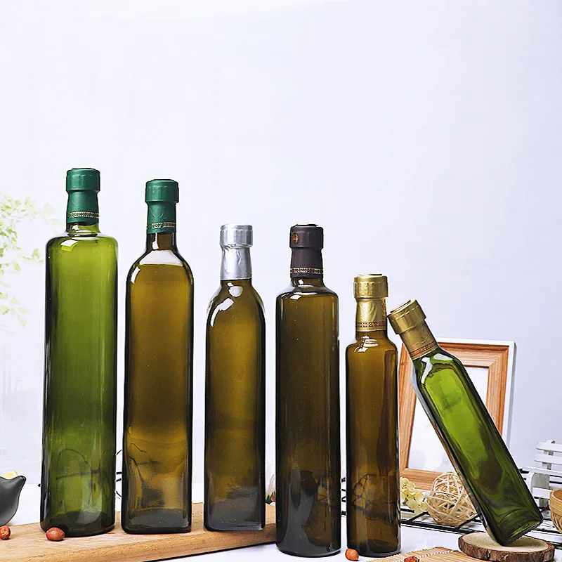 Factory Direct Sale Round Bottom 250ml Square Bottom Dark Green Brown 500ml Olive Oil Glass Bottle