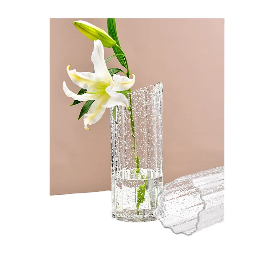 Factory Direct Sale Wavy Edge Flower Arrangement Table Decoration Glass Material Water Planting Vase