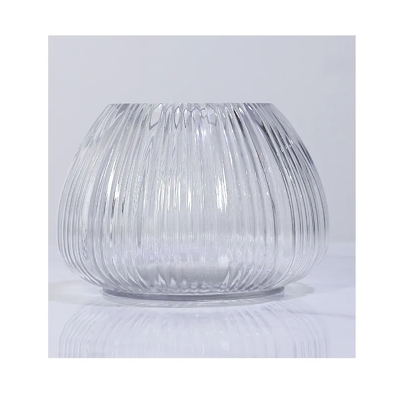 Factory Direct Selling Aquatic Flower Bottle Modern Large Table Top Decorative Vertical Ribbed Glass Vase