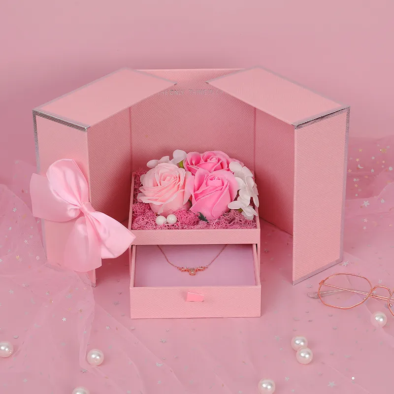 Factory direct supply double door necklace rose perfume flower gift box Valentine's day birthday jewelry gift box