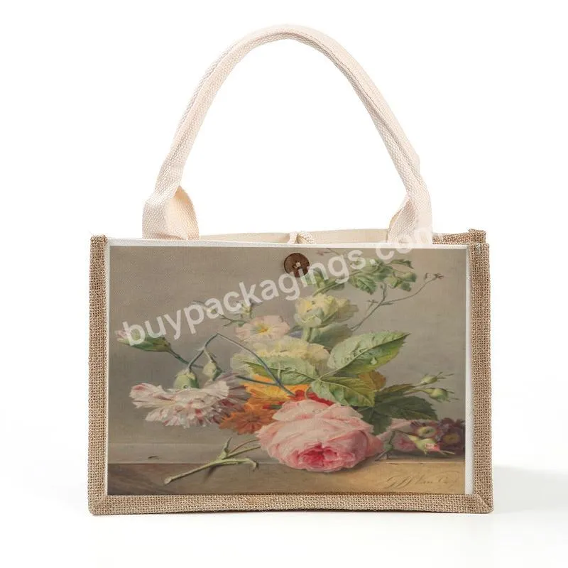 Factory Hot Sale New High Quality Animal Prints Eco Jute Tote Bag With Cotton Handles