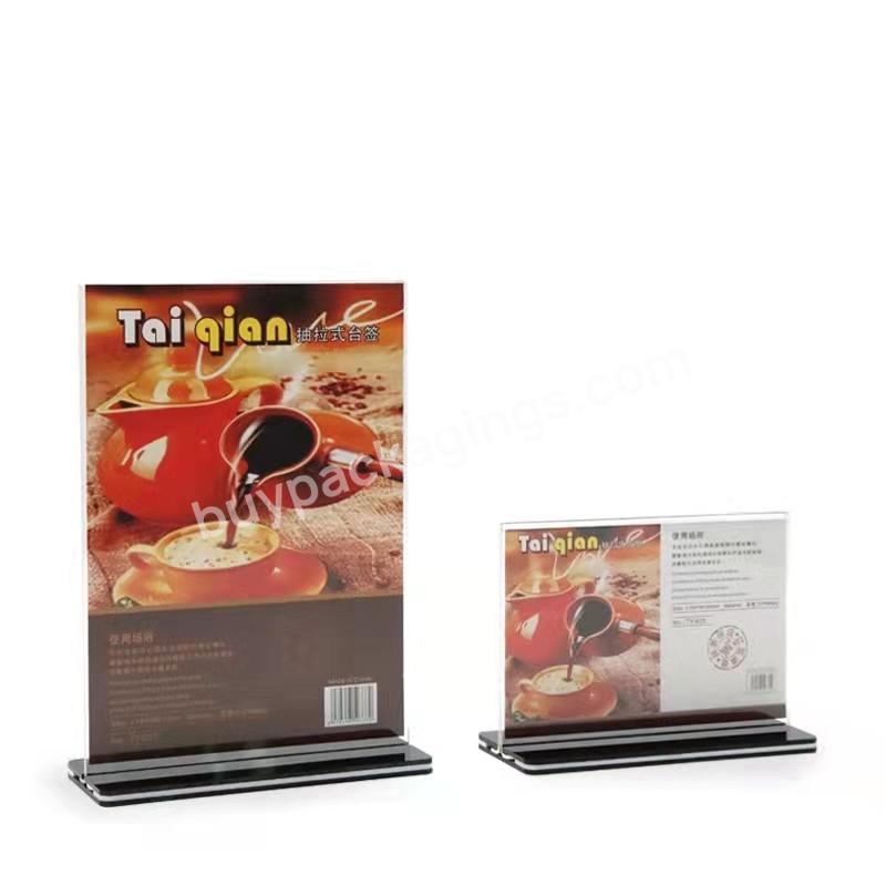 Factory Hot Sales Modern Design Menu Stand T Shape Transparent Acrylic Sign Holder - Buy Custom 8.5x11 5x7 4x6 A4 A5 A6 T Shaped Acrylic Table Display Stand Price Tag Sign Holder Tabletop Menu Holder With Black Base,T Shape Plexiglass Table Menu Disp