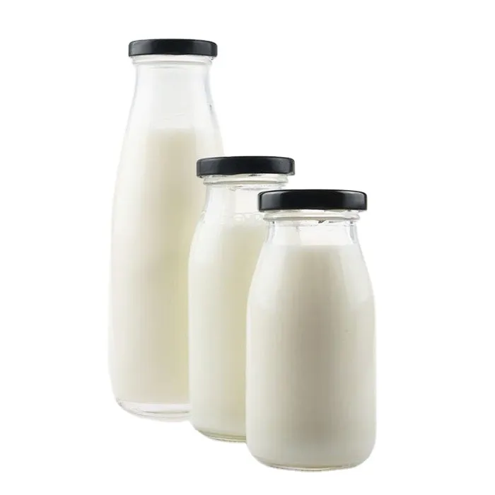 Factory Price 250Ml 500Ml  Glass Clear Juice Milk Bottle With Metal Cap