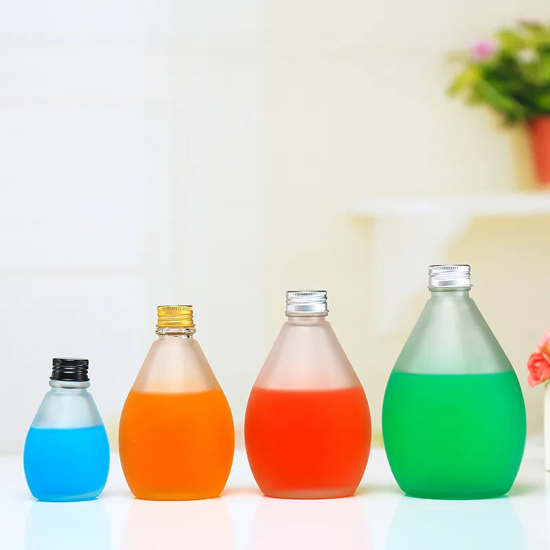 Factory Price Transparent Teardrop-Shaped 300ml Glass Juice Bottle