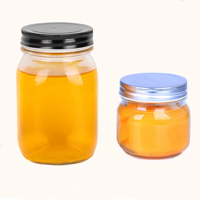 Factory Produced Food Grade Empty Clear Round Glass Honey Jar Fruit Can For Sale