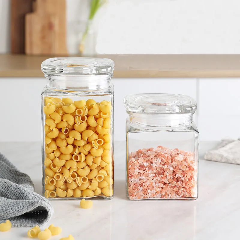 Factory Provided Borosilicate 800ML 1200ML 1600ML 2000ML Square Shaped  Clear Glass Jar For Food Storage