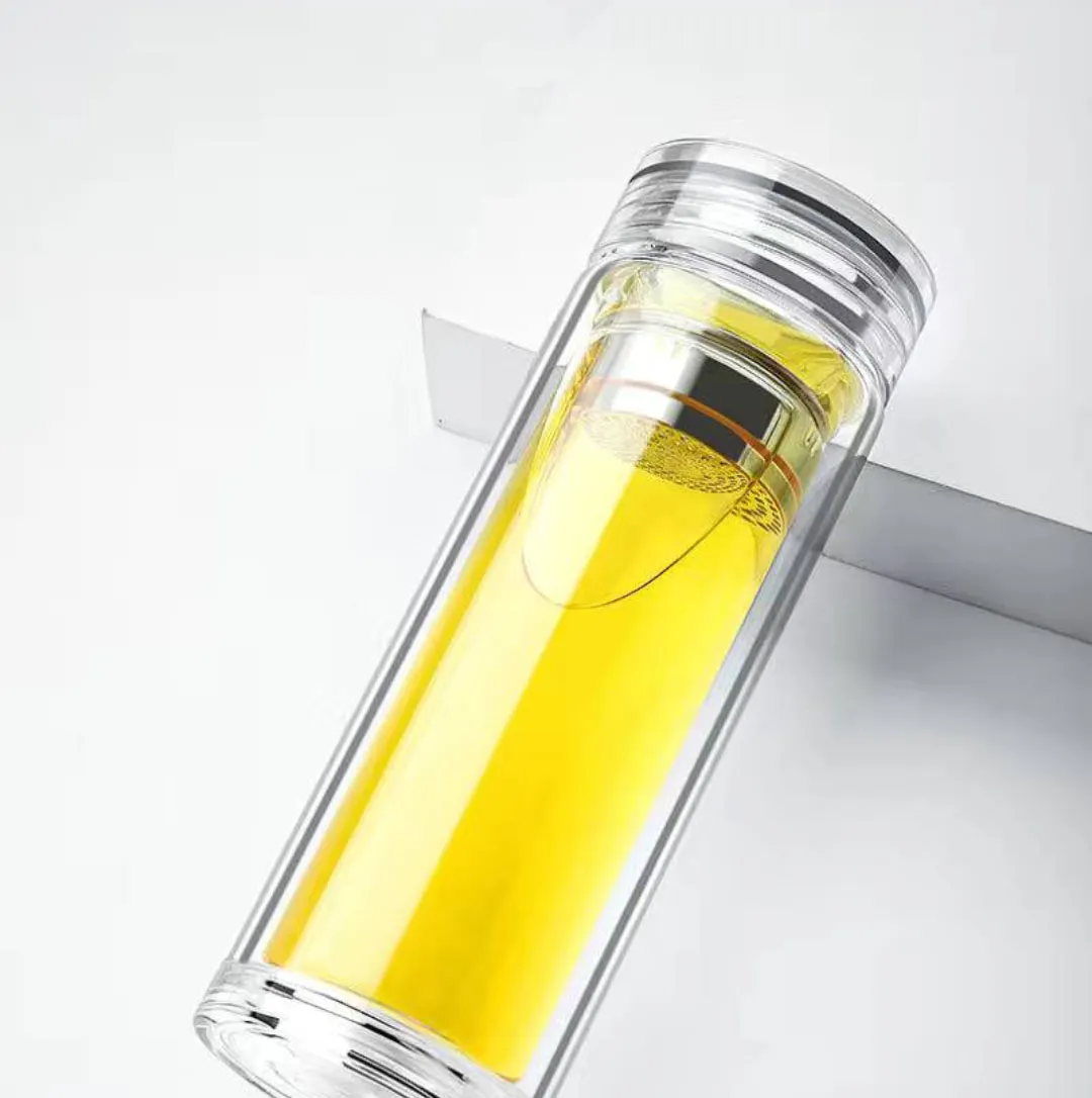 Factory Provided Custom Logo High Borosilicate Unbreakable Double Wall Tea Clear Glass Bottle