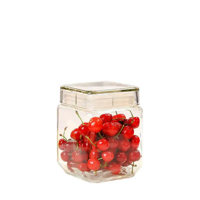 Factory Provided Kitchen Canisters Square Shaped Clear Glass Jars For Fruit