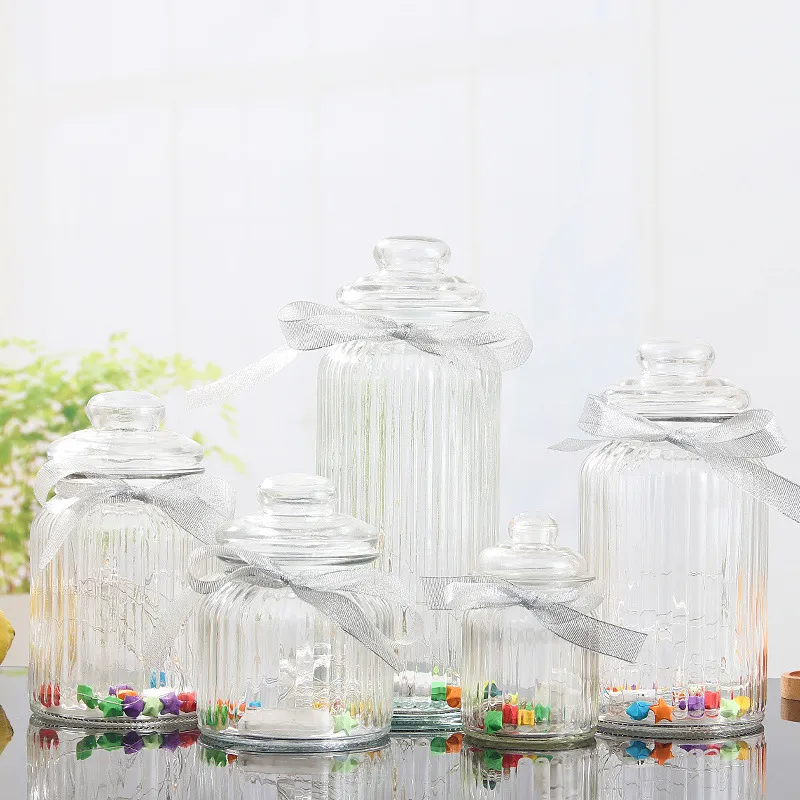 Factory Supply Cheap Price  Star Bottle LED Light String Glow Bottle For  Candy Vertical Grain Design Glass Jar