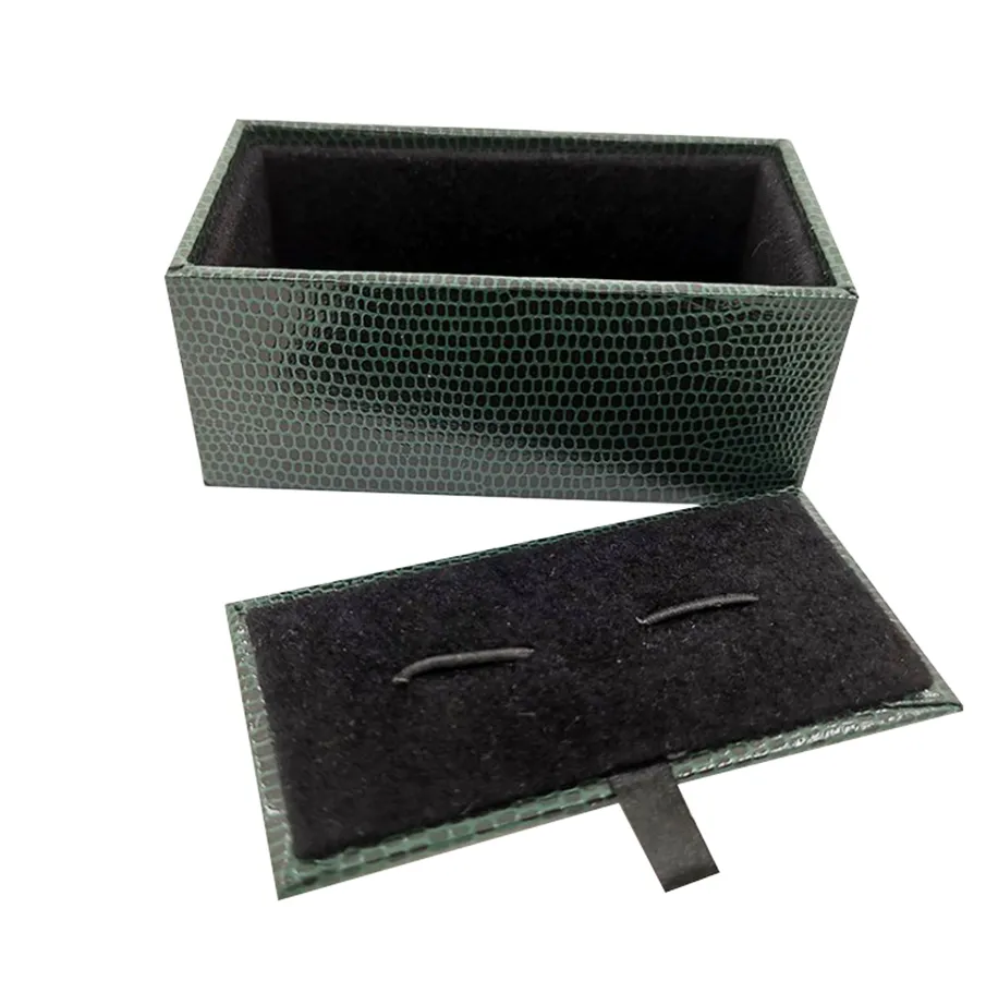 Fantastic Cheap PU Leather Black Plastic Cufflinks Box  or Tie Clip Packing Box for Men with Custom Logo