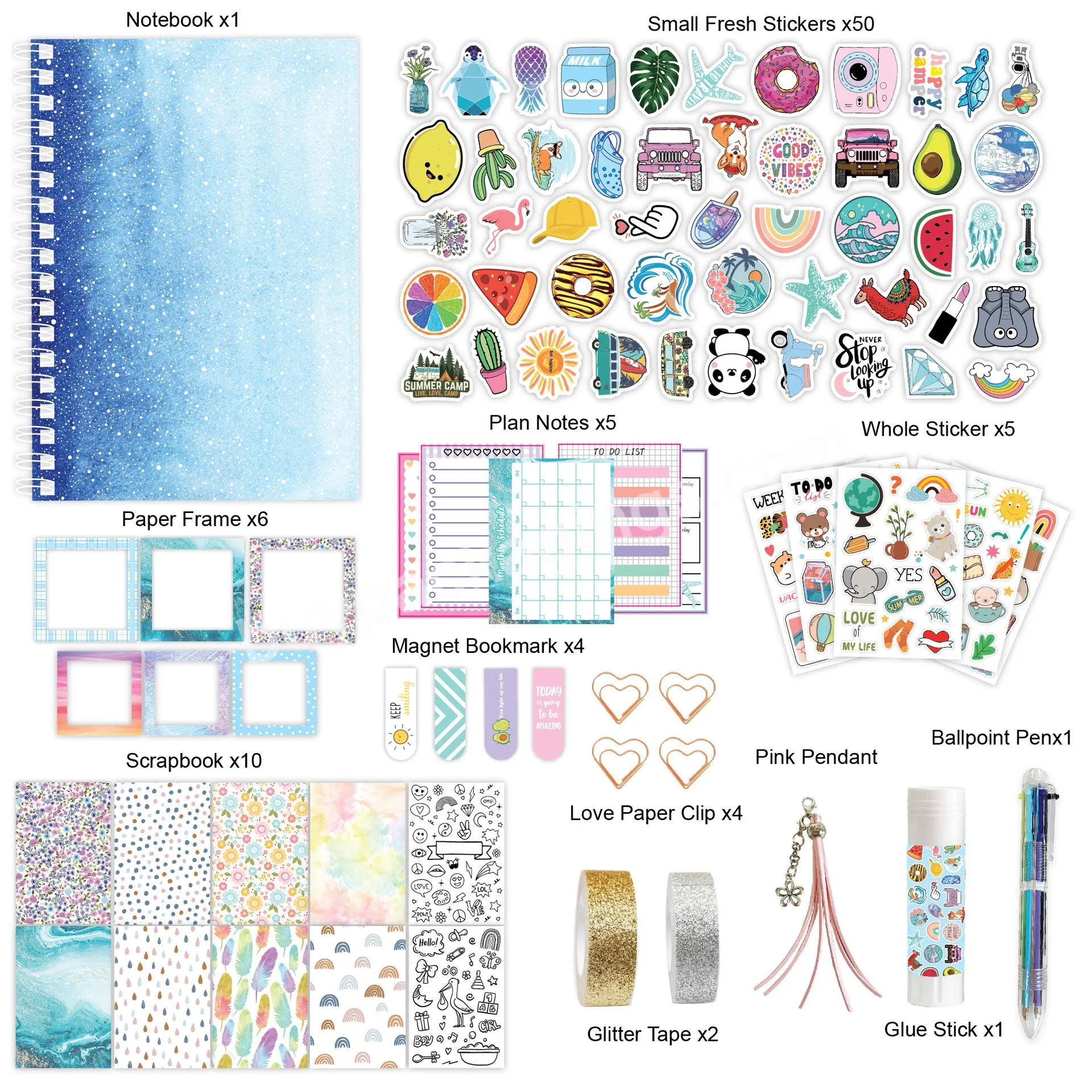 Fashion Sequins Stationery Set Items With Pencil Case Etc Stationary Accessories School For Kids Back To School Gifts