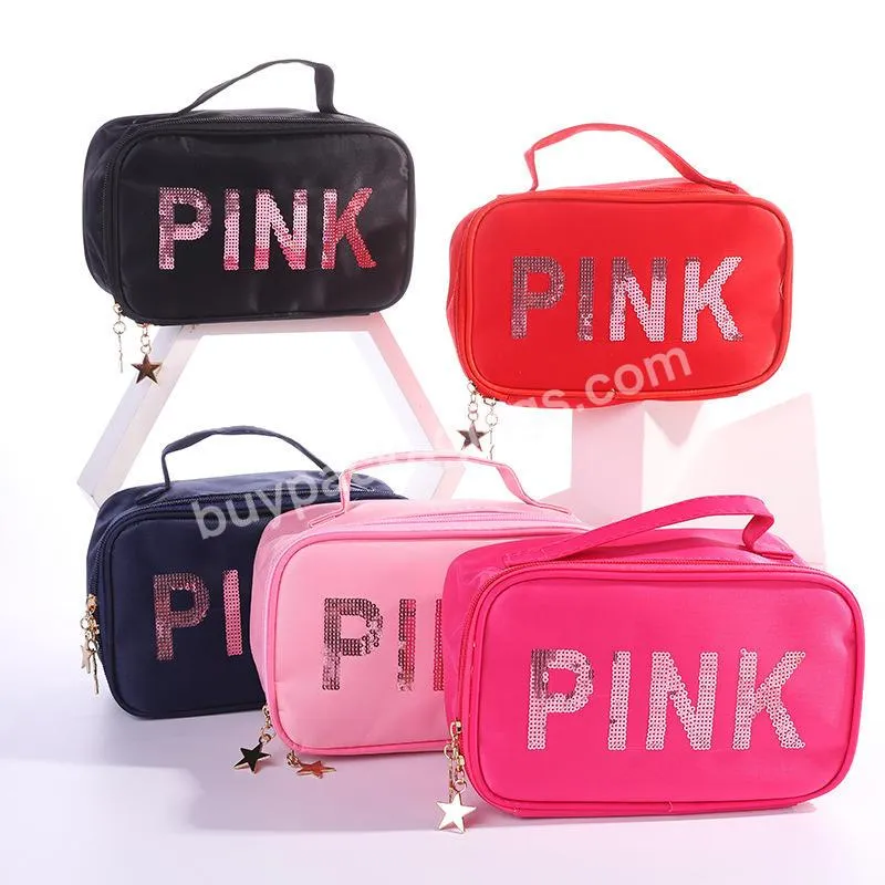 Fashion Wholesale Custom Logo Waterproof Travel Makeup Bag Glitter Sequins Nylon Cosmetic Bags Women