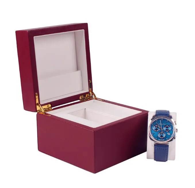 Fashionable OEM Custom Luxury Leather Large Mens Watch Box Case Single Watch Wood Box with Logo and Pillow inside