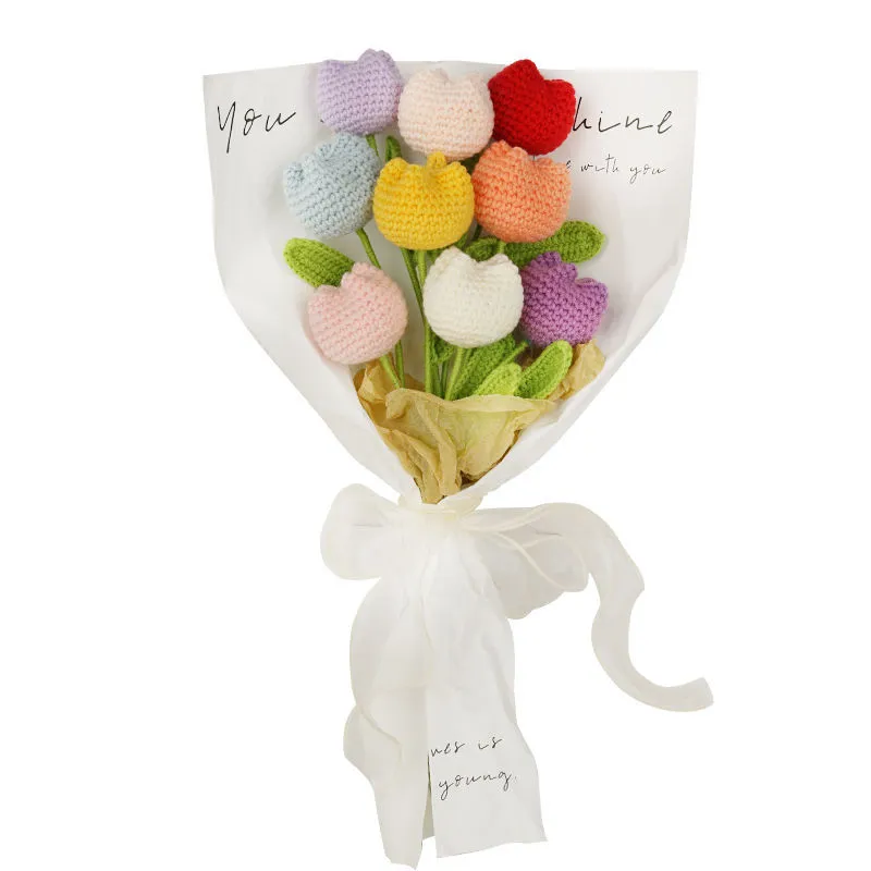 Finished hand-woven tulip bouquet wool diy simulation flower gift mother's day teacher's day birthday gift