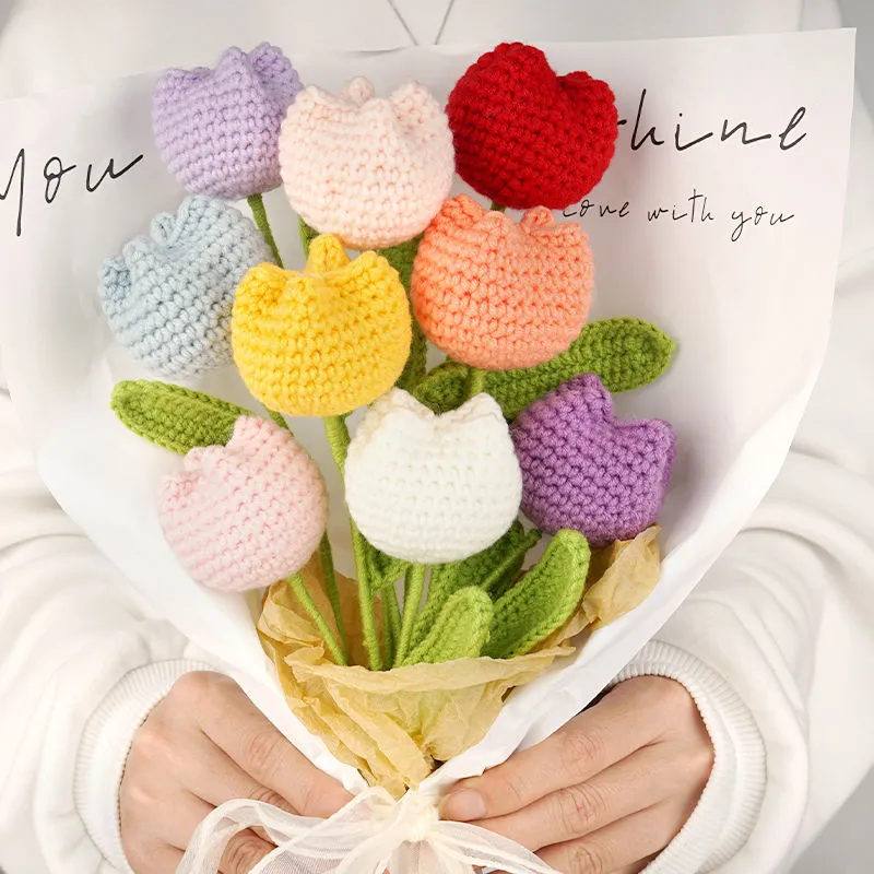 Finished hand-woven tulip bouquet wool diy simulation flower gift mother's day teacher's day birthday gift