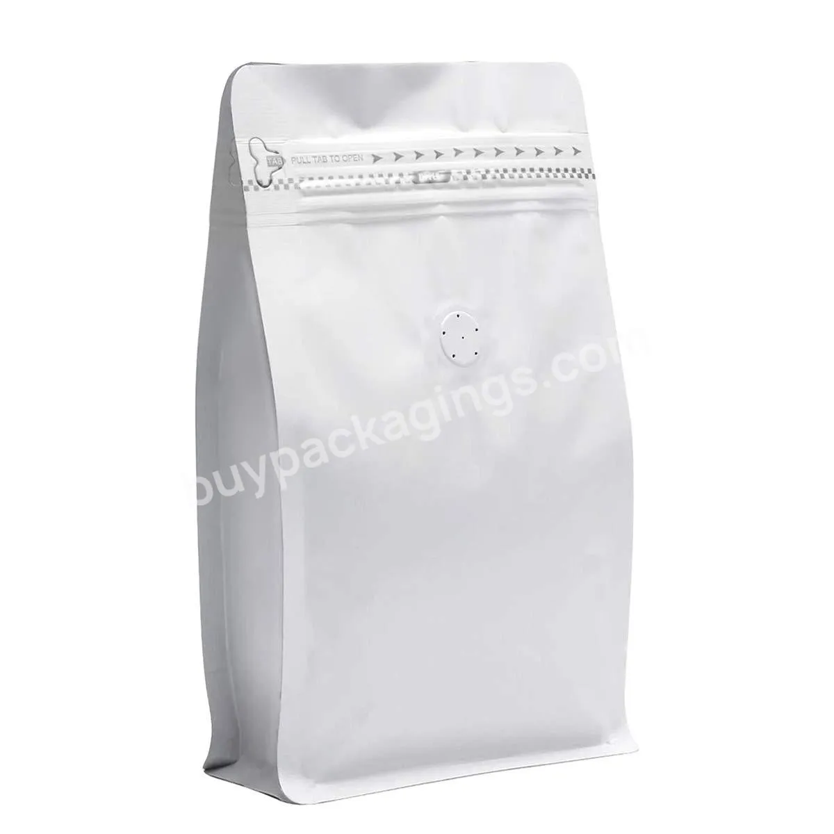 Flat Bottom Reusable Side Zipper Aluminum Foil Stand Up White Coffee Bag With Air Release Valve