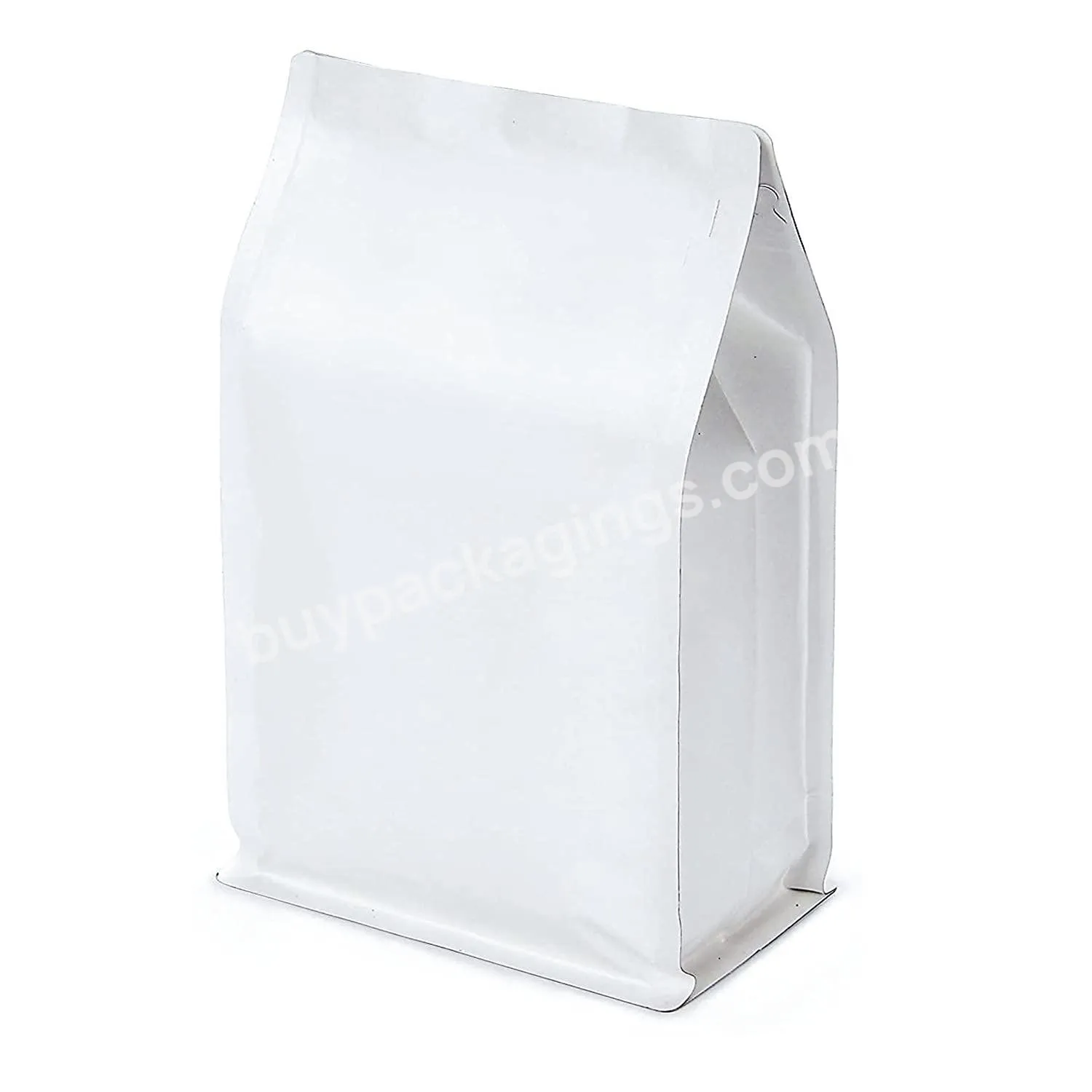 Flat Bottom Reusable Side Zipper Aluminum Foil Stand Up White Coffee Bag With Air Release Valve