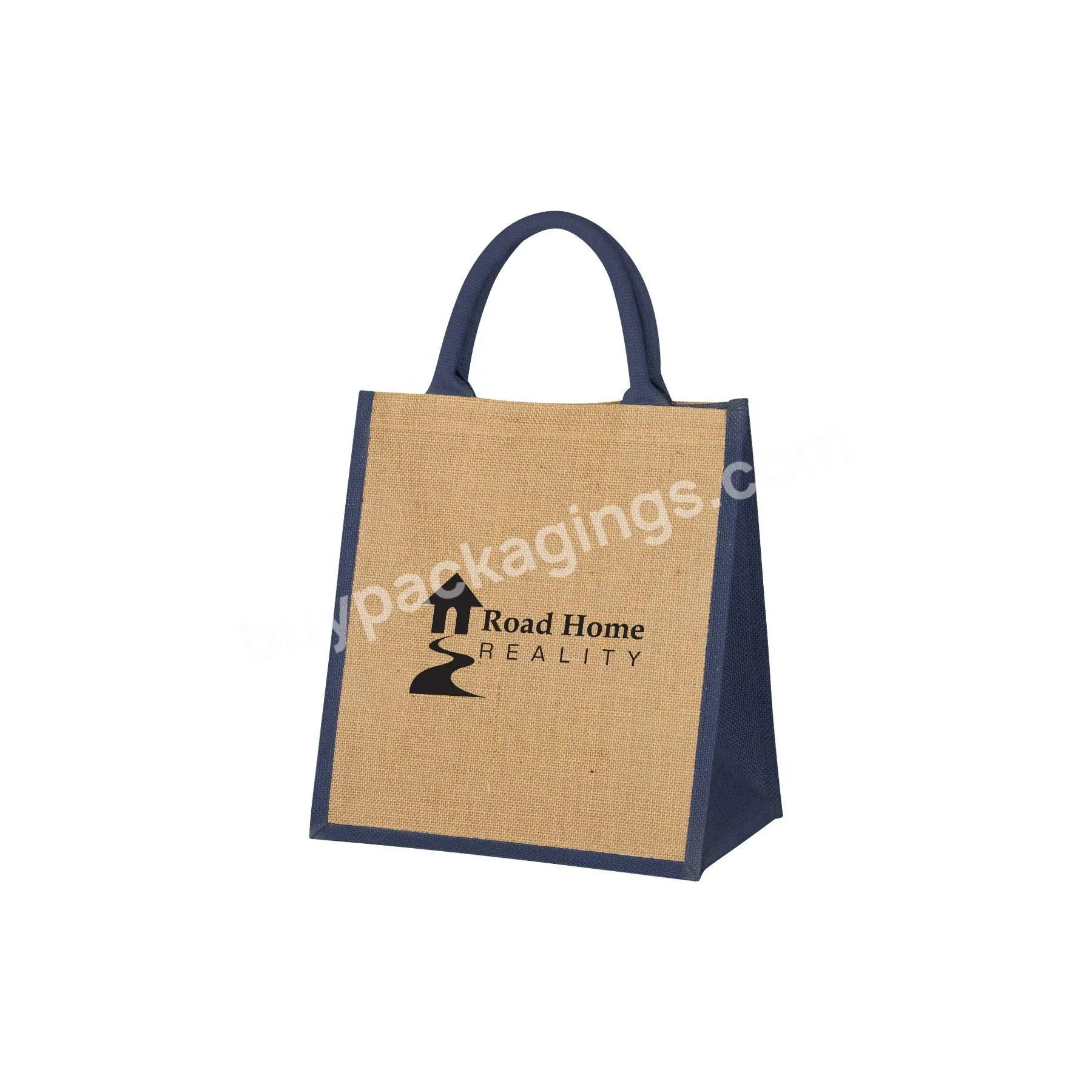 Foldable Jute Shopping Tote Bags Custom Logo Printed Eco Recycle Grocery Bag Linen Jute Tote Bag