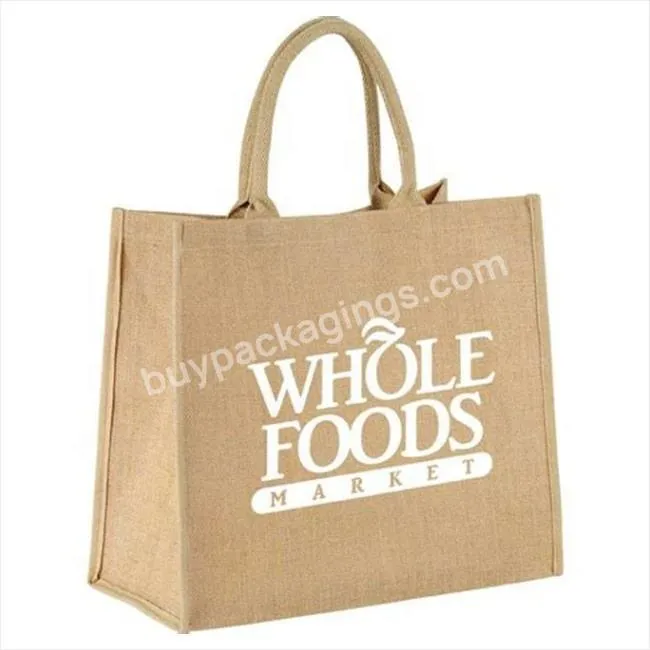 Foldable Jute Shopping Tote Bags Custom Logo Printed Eco Recycle Grocery Bag Linen Jute Tote Bag