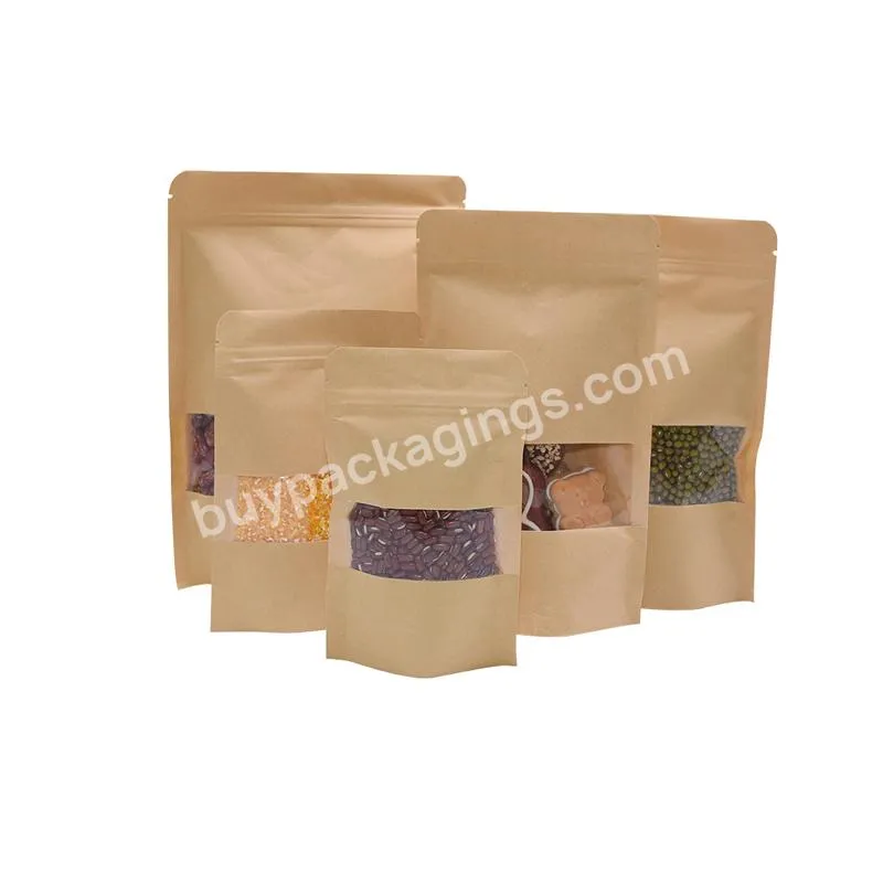 Food Grade Custom Printed Laminated Brown Kraft Stand Up Food Packaging Paper Bag With Window