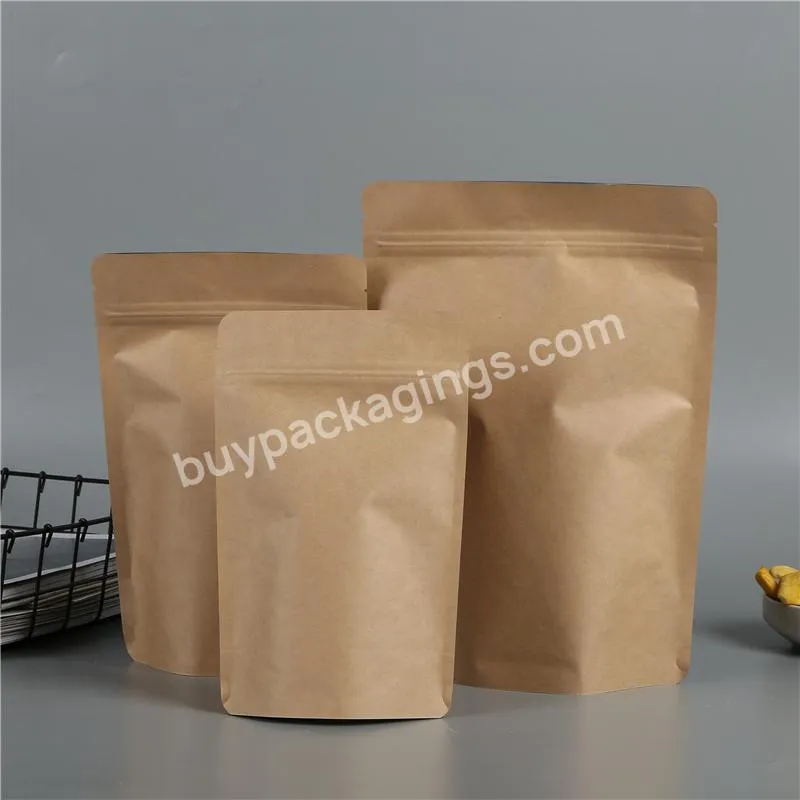 Food Grade Doypack Brown Green White Craft Kraft Paper Standing Up Pouch Bag With Zipper