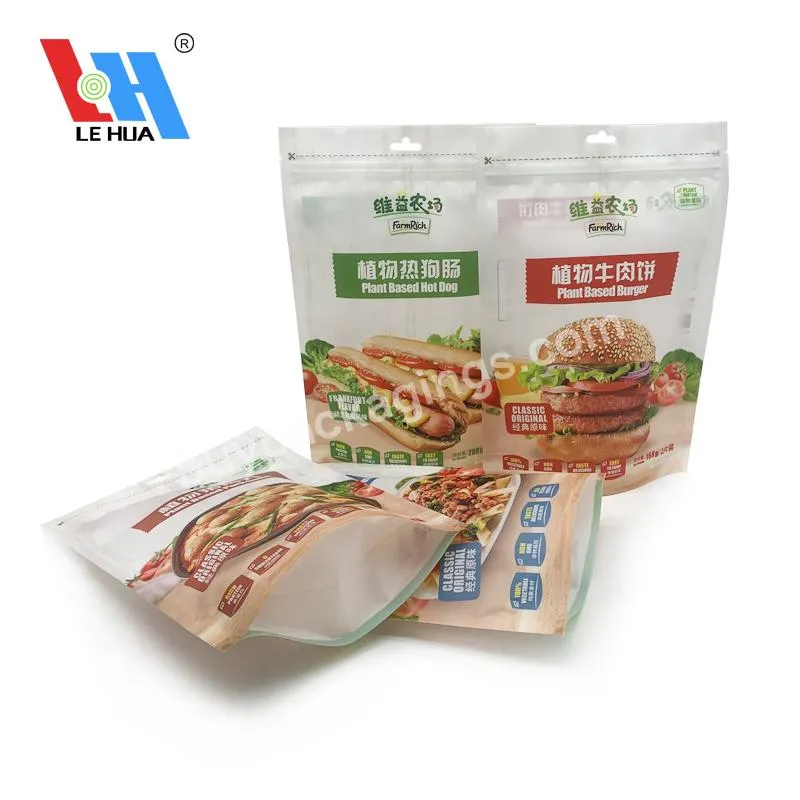 Food Grade Frosted Laminated Plastic Zip Lock Zipper Stand Up Pouch Bags For Frozen Food Packages With Notch And Matte