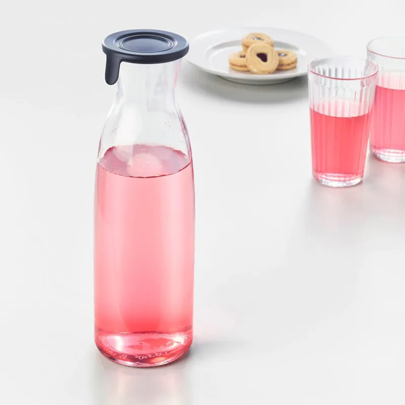 Food Grade Round Juice Milk Drink Coconut Milk Bottle Glass With Rubber Sleeve Cap