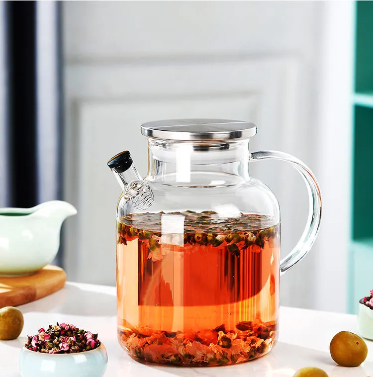 Food Grade  Self - made Glass Handle  Clasped Clear Glass Pot  Glass Seal Brewing Fruit Wine Container