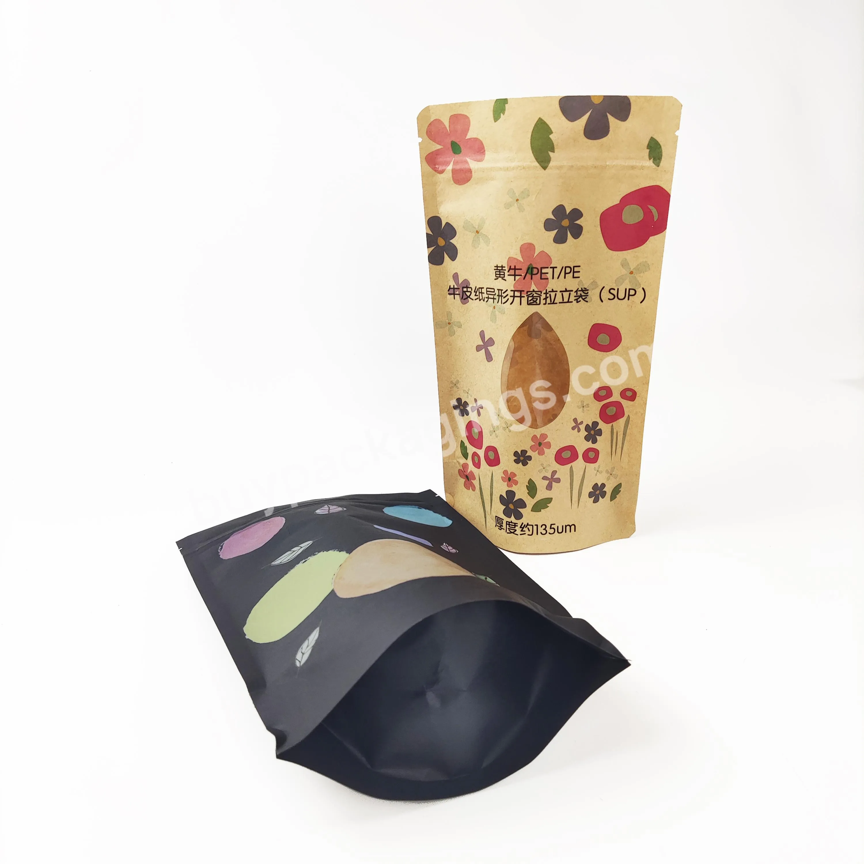 Food Packaging Zipper Kraft Paper Bags Ziplock White Kraft Craft Paper Standing Up Pouches With Window