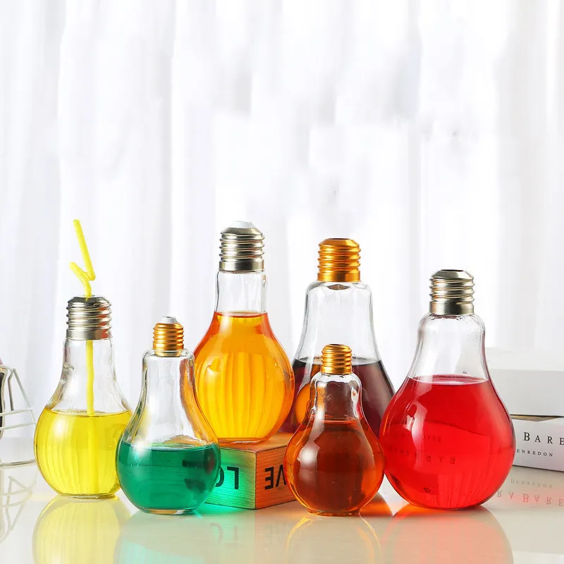 For Juice Milk Drink Multiple Capacity 300ml 500ml Light Bulb Shape Beverage High Quality Material Glass Bottle