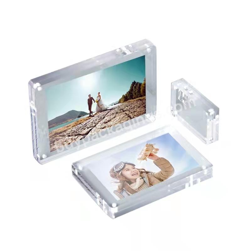 Frameless Square Strong Magnetic Acrylic Photo Frame/transparent Table Card Holder/rimless Crystal Acrylic Picture Frame - Buy 4*4in10+10mm High Transparent Acrylic Strong Magnetic Photo Frame Desktop Pendulum Customize Any Size,90*55mm Thickened Hig