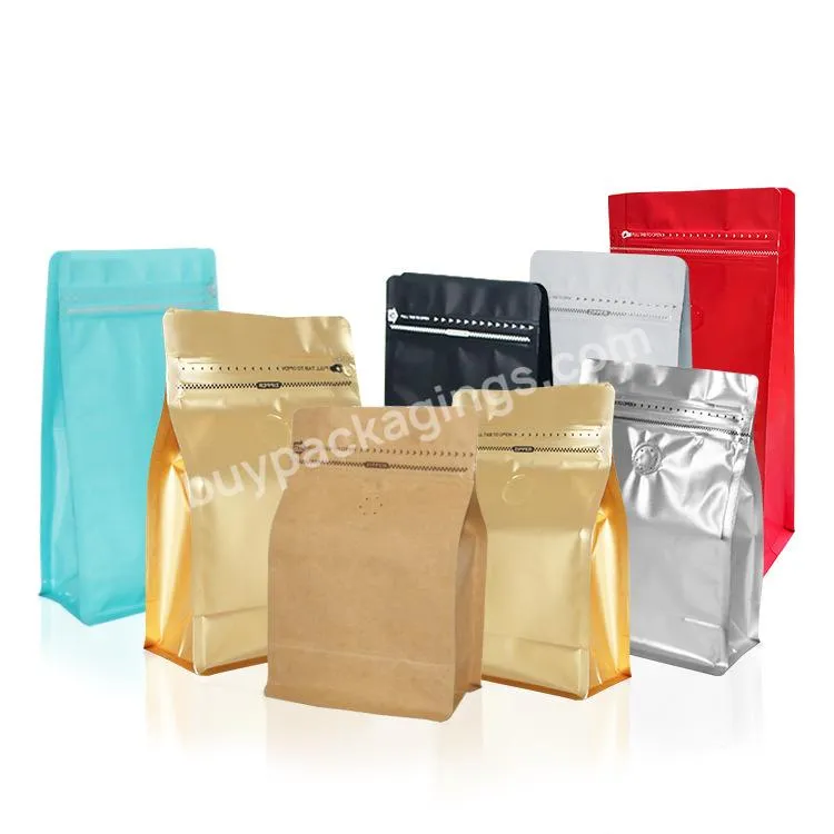 Free Sample Resealable 1kg 500g 250g Matt Flat Bottom Black Plastic Aluminum Foil Pack Coffee Bag With Valve And Zipper