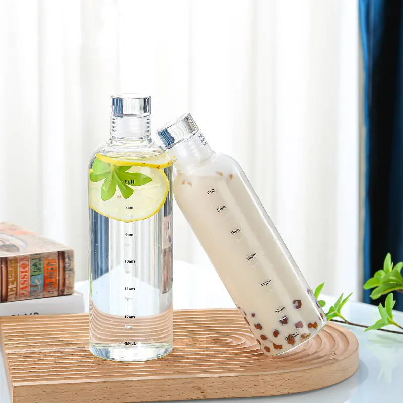 Free Samples Clear Glass Water Bottle Luxury Smooth Glass Beverage Coffee Bottle With Sealing Glass Lids